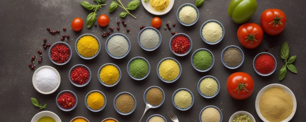 Uma mesa farta com diversos pratos italianos, incluindo massas, pizzas e ingredientes frescos, representando a culinária italiana e seus sabores.