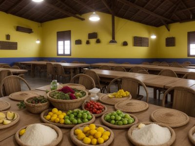 Alunos aprendendo culinária quilombola em sala de aula, com foco em receitas e cultura afro-brasileira.
