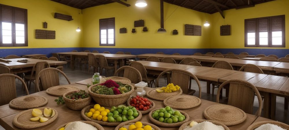 Alunos aprendendo culinária quilombola em sala de aula, com foco em receitas e cultura afro-brasileira.