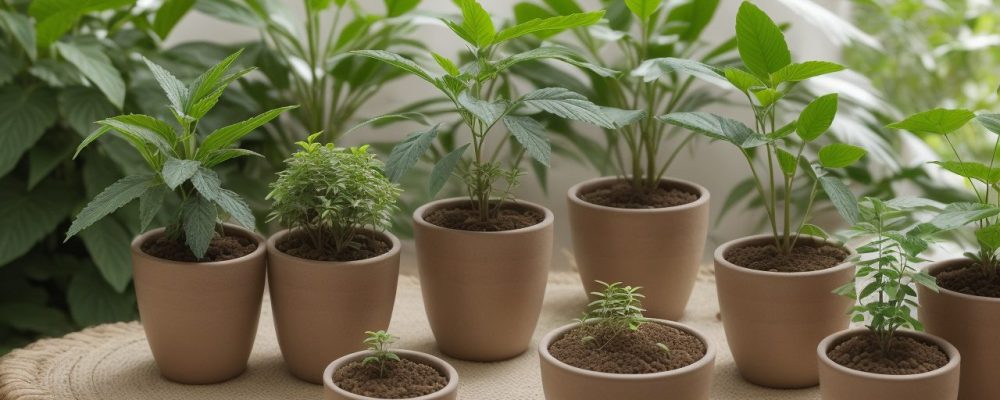 Imagem de um jardim caseiro com diversas plantas medicinais sendo cultivadas, representando a fitoterapia e seus benefícios.