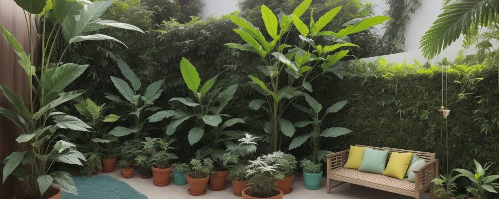 Uma ilustração vibrante de um jardim de plantas medicinais, com pessoas aprendendo e colhendo ervas, representando o curso de fitoterapia e seus benefícios.