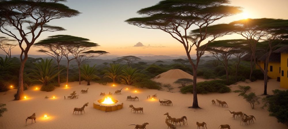 Ilustração vibrante mostrando a riqueza da cultura africana, com foco em civilizações, história e arte.