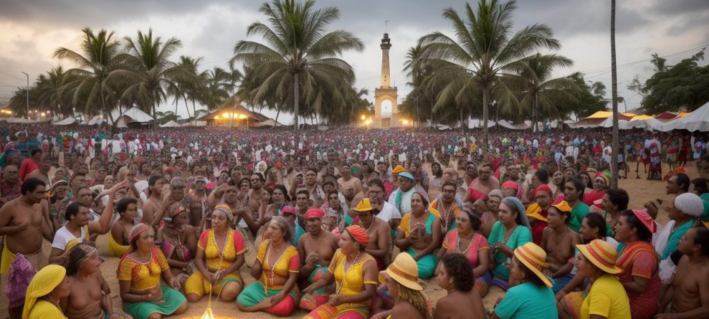 Ilustração vibrante da cultura cearense, mostrando elementos históricos e tradições do Ceará