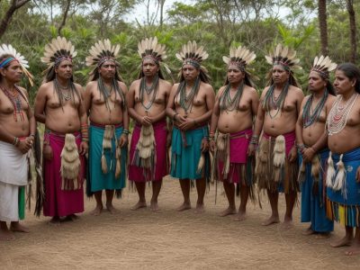 Imagem ilustrando a cultura indígena no Brasil, com foco em tradições, povos originários e línguas indígenas.