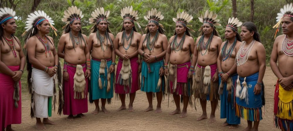 Imagem ilustrando a cultura indígena no Brasil, com foco em tradições, povos originários e línguas indígenas.