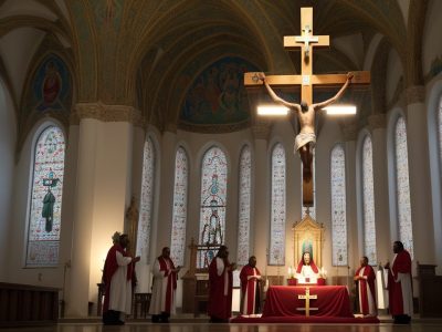 Imagem mostrando diferentes crenças religiosas se conectando, com foco na cultura religiosa no Brasil e no sincretismo religioso.