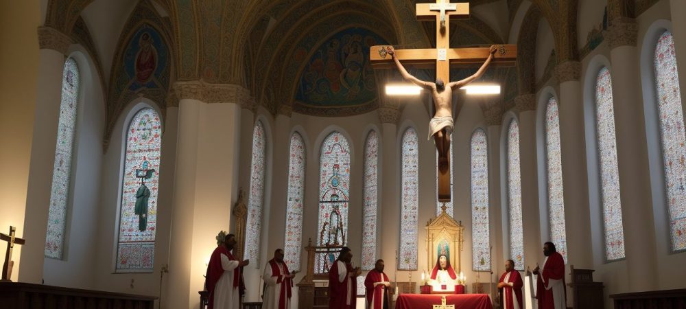Imagem mostrando diferentes crenças religiosas se conectando, com foco na cultura religiosa no Brasil e no sincretismo religioso.