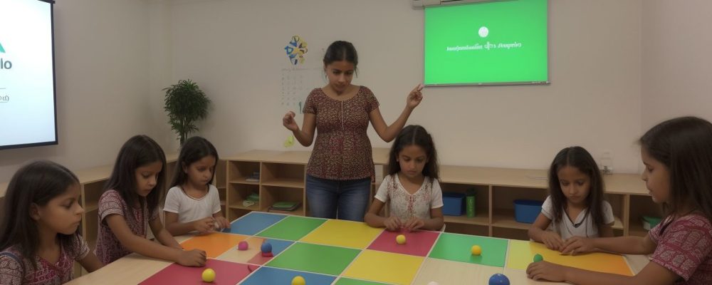 Professor e alunos envolvidos em metodologias ativas de ensino, explorando o currículo de matemática de forma dinâmica e colaborativa.