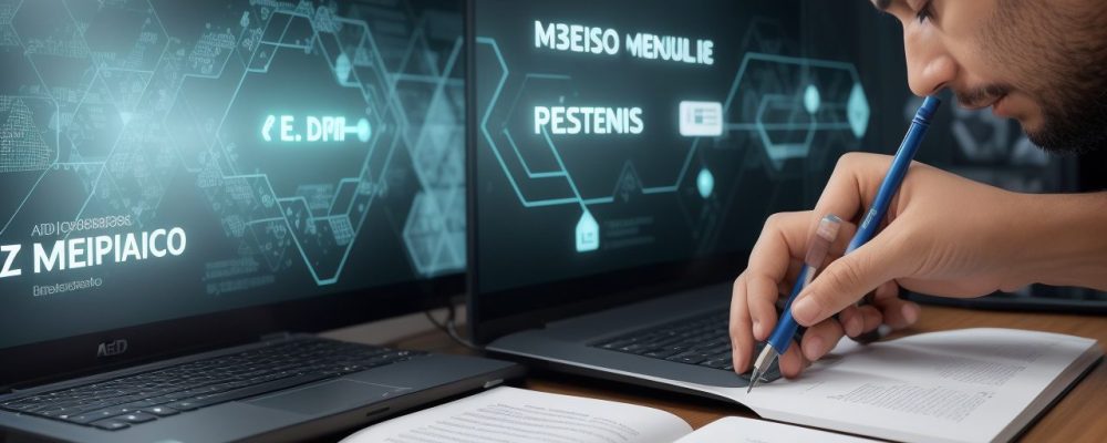 Profissional estudando em curso online de LGPD, com elementos visuais sobre proteção de dados e compliance.