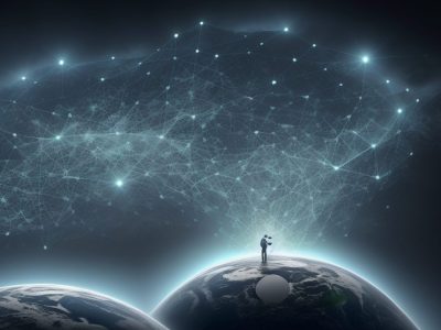 Ilustração de um profissional utilizando o MySQL Workbench, com foco em comandos de banco de dados e gráficos representando a gestão de dados.