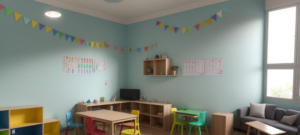 Alunos e professora em sala de aula, utilizando recursos de atendimento educacional especializado (AEE) em um ambiente de educação inclusiva.