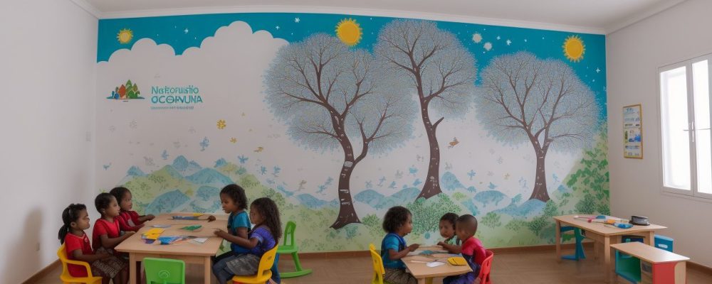 Crianças com altas habilidades em sala de aula, explorando mapas mentais e recebendo apoio de educadores para desenvolver seu potencial.