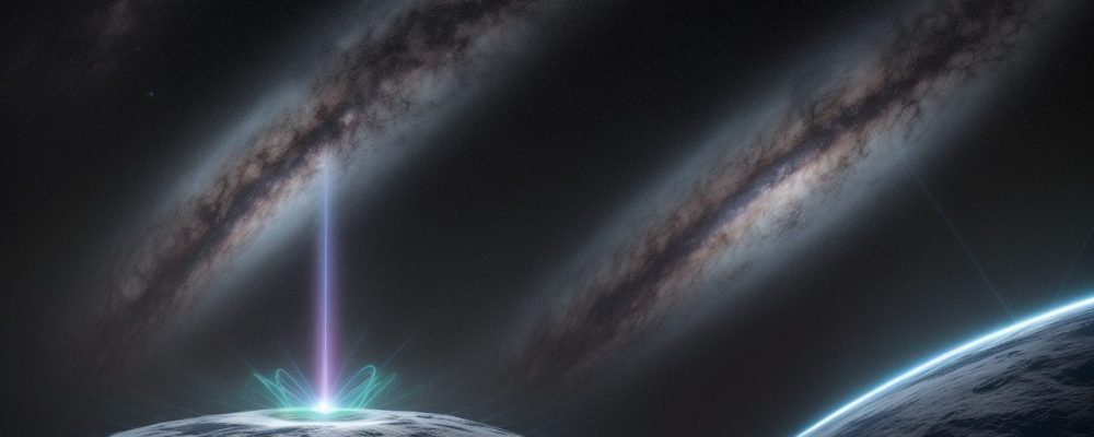 Representação visual de um curso online de física moderna, com foco em teoria da relatividade e mecânica quântica, mostrando aplicações e oportunidades de carreira.