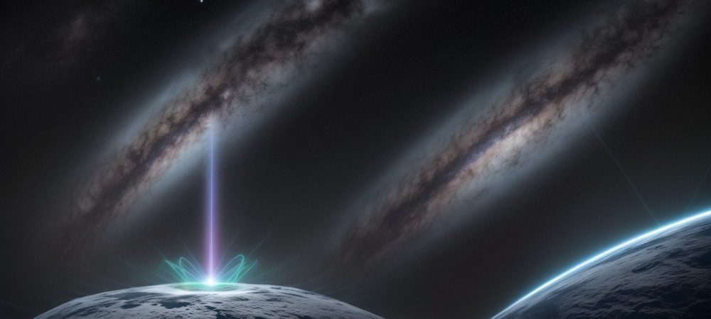 Representação visual de um curso online de física moderna, com foco em teoria da relatividade e mecânica quântica, mostrando aplicações e oportunidades de carreira.