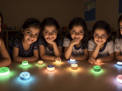 Alunos e professor interagindo em sala de aula com recursos visuais e Libras para inclusão escolar surdez