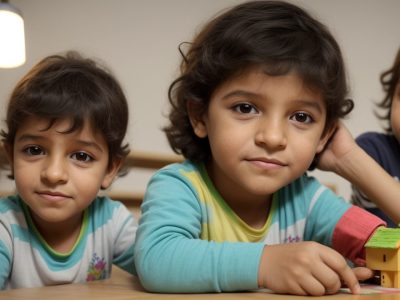 Crianças em uma sala de aula de artes visuais, explorando cores e formas durante o curso online para educação infantil