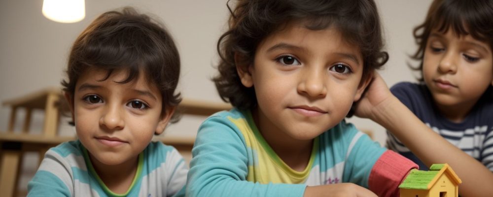Crianças em uma sala de aula de artes visuais, explorando cores e formas durante o curso online para educação infantil