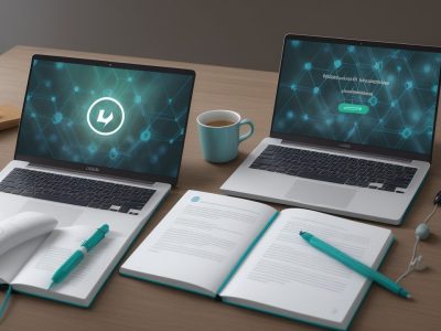 Alunos estudando em um curso online de biomedicina, com interface de curso aberta e livros sobre a mesa, representando aprendizado e oportunidade.