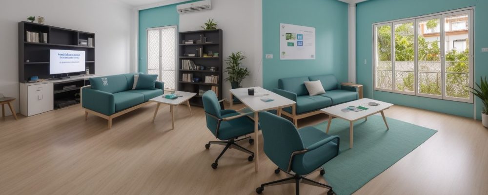 Ambiente de trabalho organizado com documentos e equipe usando ferramentas de gestão documental