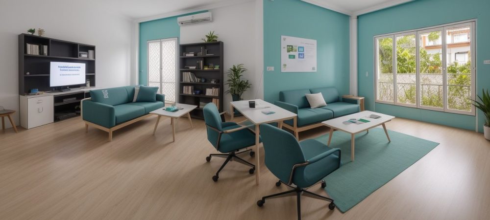 Ambiente de trabalho organizado com documentos e equipe usando ferramentas de gestão documental