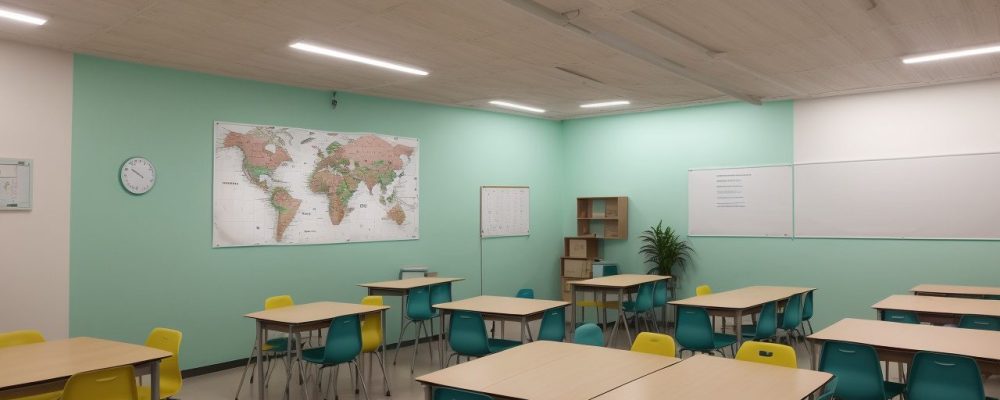 Professores e alunos engajados em sala de aula, aplicando metodologias ativas para o ensino médio, com mapas mentais e projetos em andamento.