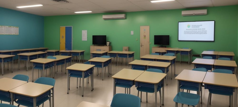 Imagem representando curso online sobre violência nas escolas, com foco em prevenção e estratégias de intervenção, com alunos e professores.