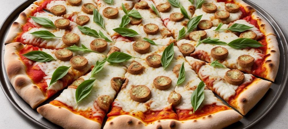 Imagem ilustrando curso pizzaiolo online, com pizzas deliciosas, ingredientes frescos e pessoas aprendendo e se divertindo.