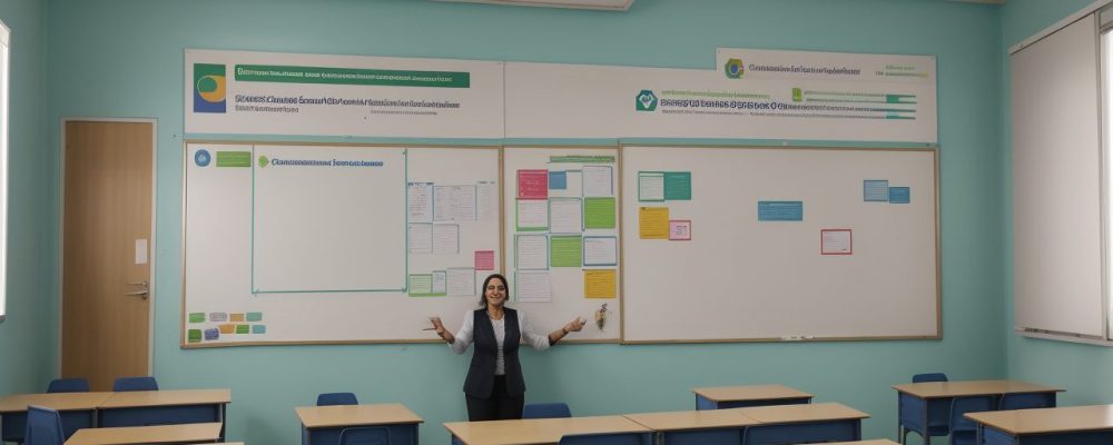 Professor em sala de aula utilizando plano pedagógico BNCC para otimizar o ensino e o aprendizado dos alunos