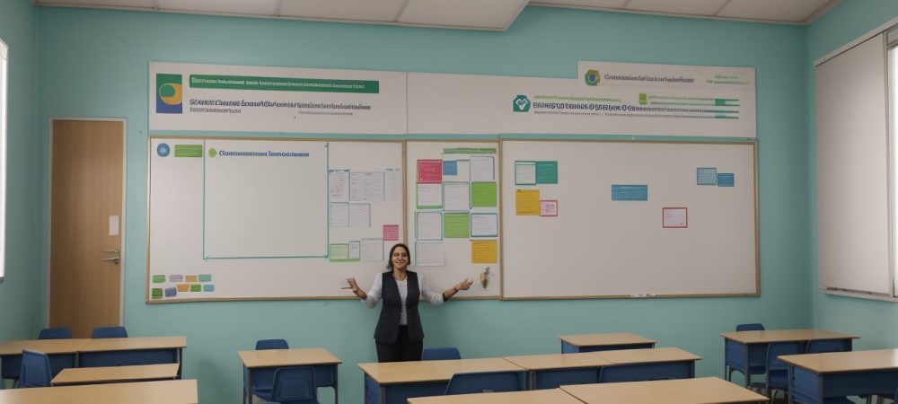 Professor em sala de aula utilizando plano pedagógico BNCC para otimizar o ensino e o aprendizado dos alunos