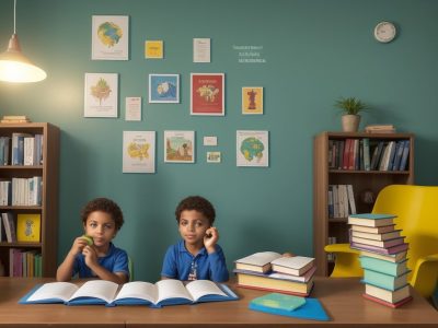 Crianças participando de atividades lúdicas em um curso de alfabetização infantil, aprendendo com jogos e materiais educativos.