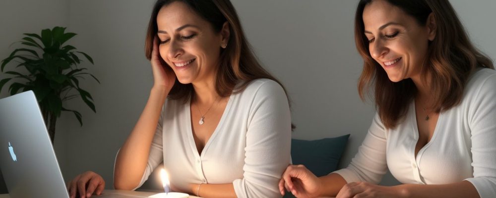 Mãe aprendendo sobre amamentação em um curso online, com foco em como aumentar a produção de leite e dicas práticas.