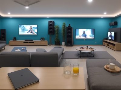 Alunos em um curso de cinema online, aprendendo roteiro para iniciantes e técnicas de filmagem, com equipamentos de cinema e um roteiro em destaque