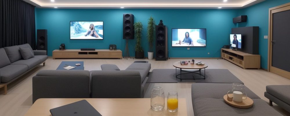 Alunos em um curso de cinema online, aprendendo roteiro para iniciantes e técnicas de filmagem, com equipamentos de cinema e um roteiro em destaque