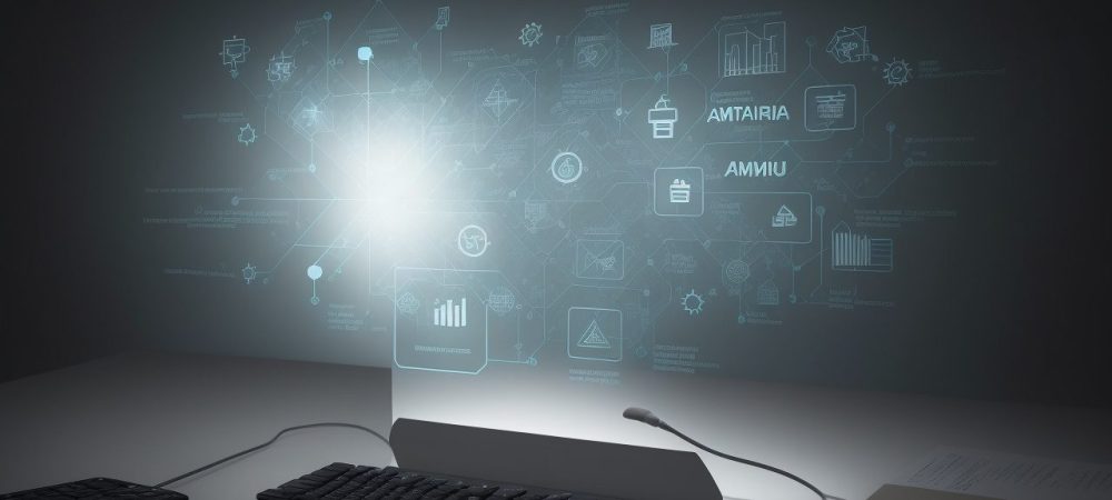 Imagem de um servidor público estudando em um curso online de contabilidade, com gráficos financeiros e um ambiente de trabalho moderno, representando o aprendizado e a aplicação prática dos fundamentos contábeis.