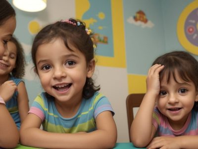 Crianças ouvindo e participando ativamente de uma sessão de contação de histórias, demonstrando criatividade e aprendizado.