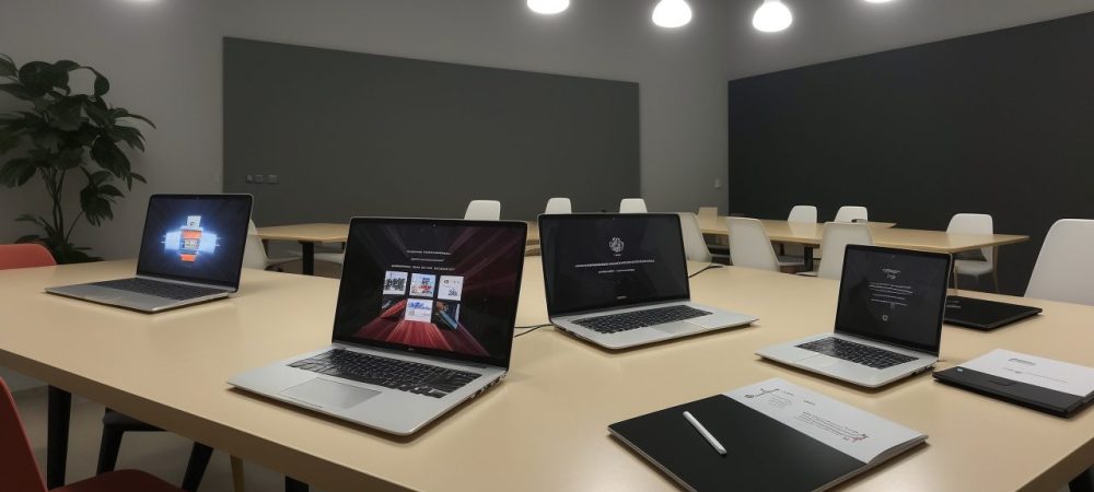 Profissionais em treinamento de curso departamento pessoal, aprendendo sobre folha de pagamento e legislação trabalhista, em um ambiente de escritório moderno e colaborativo.