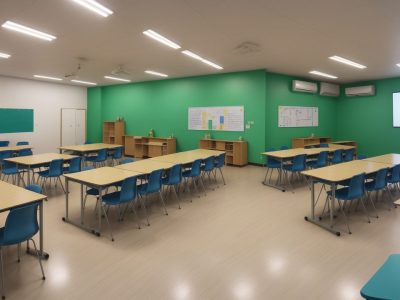Sala de aula interativa, com alunos utilizando ferramentas visuais para superar dificuldades de aprendizagem