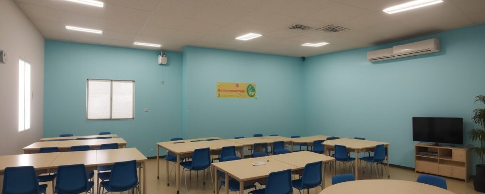 Alunos em uma sala de aula moderna, participando ativamente em atividades educativas e colaborativas. Destacando o curso online de docência.