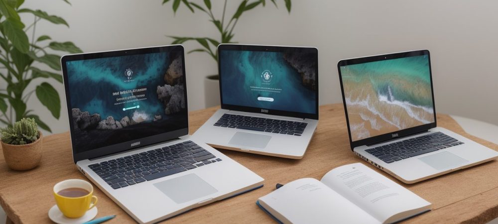 Imagem de um servidor público estudando espanhol básico online, com livros e materiais de estudo sobre a mesa, representando o curso para servidores.