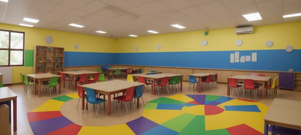 Imagem ilustrando atividades para aulas de espanhol, mostrando um professor engajando alunos e utilizando planejamento de aulas.