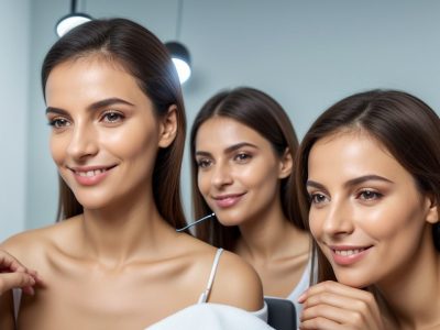 Imagem de uma profissional de estética sorrindo, atendendo uma cliente, simbolizando os benefícios dos cursos de estética online e a transformação de carreira.