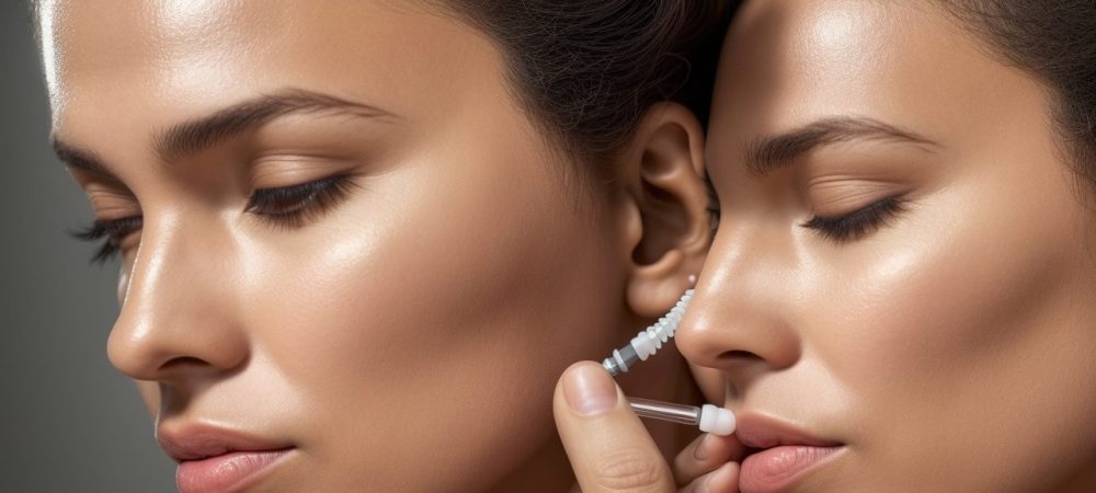 Profissional de estética demonstrando técnicas em um cliente, em um ambiente de curso online