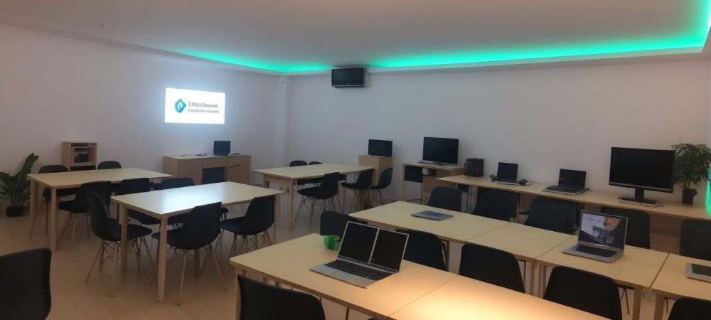 Curso de Informática Básica: Transformando Carreiras e Habilidades Estudantes aprendendo em um curso de informática básica, com computadores e materiais de estudo, mostrando o impacto na carreira.