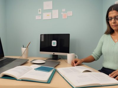 Estudantes aprendendo inglês online em um ambiente colaborativo, focando em aprendizado rápido.