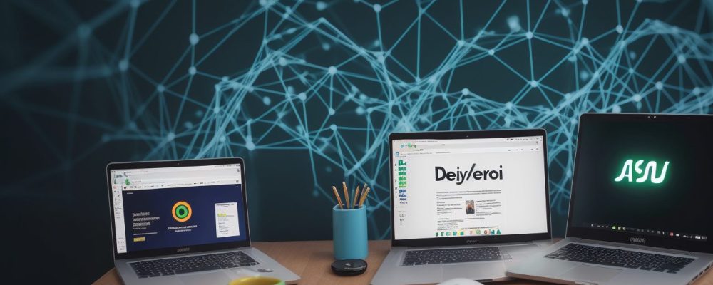 Estudantes aprendendo JavaScript online em um ambiente de desenvolvimento moderno e interativo, focado em projetos práticos e colaboração.