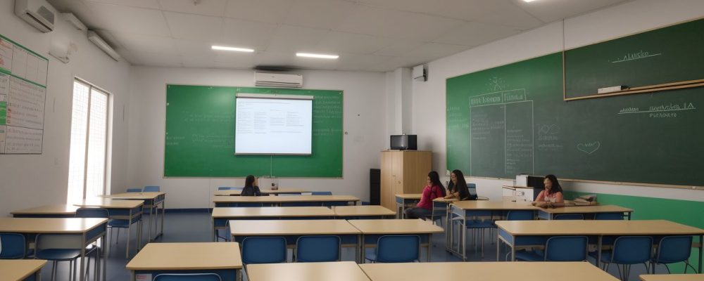 Professor utilizando técnicas de PNL em sala de aula para engajar alunos e promover a neuroaprendizagem.