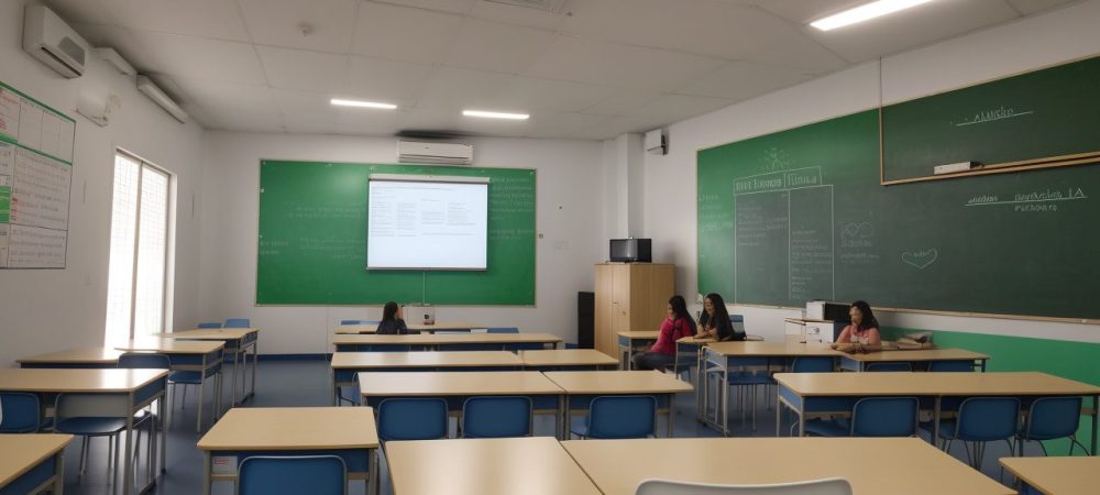 Professor utilizando técnicas de PNL em sala de aula para engajar alunos e promover a neuroaprendizagem.
