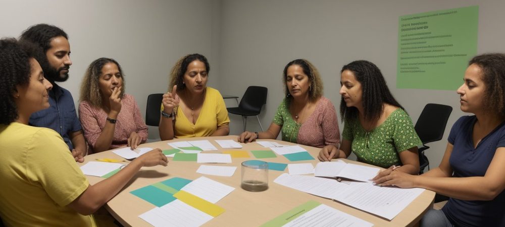 Imagem representando um curso de psicologia comportamental com pessoas aprendendo e aplicando técnicas para transformação pessoal e profissional.