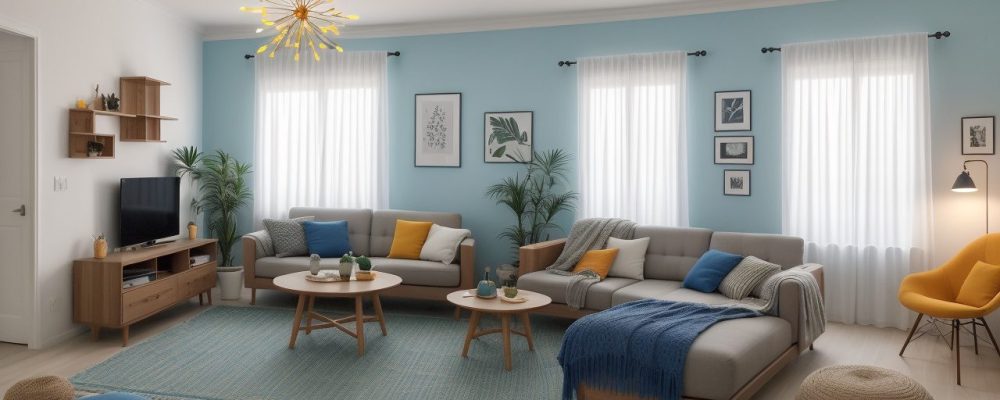 Ambiente de sala de estar moderna e bem decorada, com elementos de design de interiores que refletem conforto e funcionalidade.