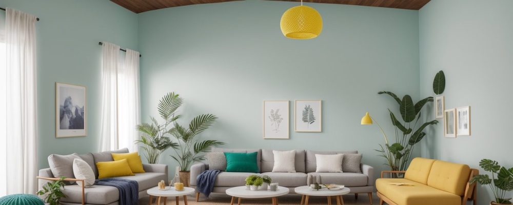 Design de interiores de um espaço moderno e acolhedor, com foco em decoração de ambientes e móveis